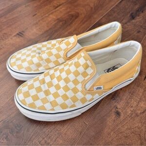Vans Yellow and White Checkerboard Slip-On Sneakers